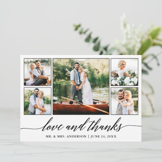 書道結婚の愛と感謝してい5枚の写真 サンキューカード (スタンド正面)