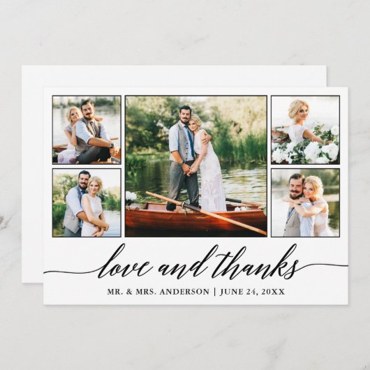 書道結婚の愛と感謝してい5枚の写真 サンキューカード (正面/裏面)
