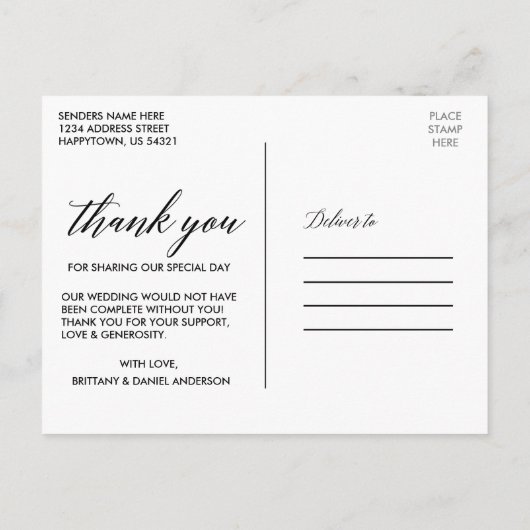 書道結婚の花婿の写真ありがとうB ポストカード (裏面)