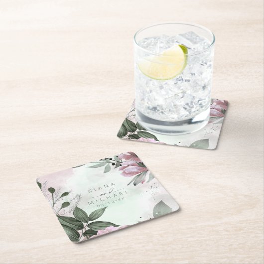 書道結婚フローラのMauve ID771 スクエアペーパーコースター (インサイチュ)