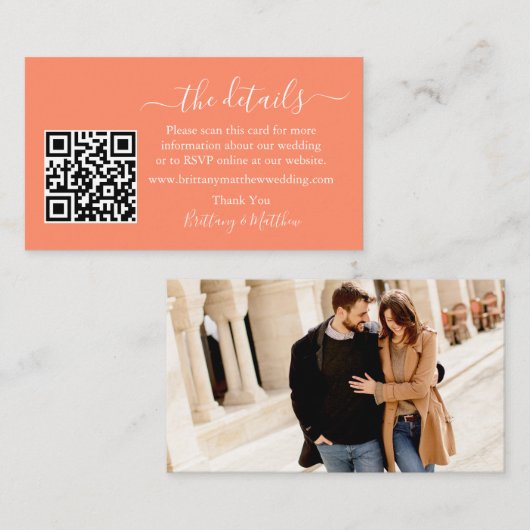 書道結婚詳細くもの巣QRフォトサンゴ エンクロージャーカード (正面/裏面)