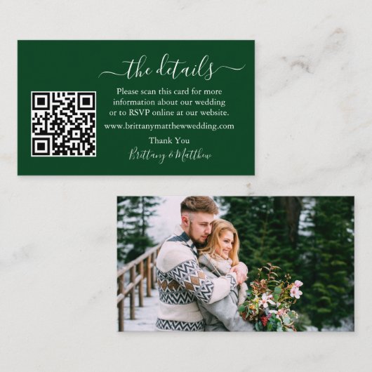 書道結婚詳細WebサイトQRフォトグリーン エンクロージャーカード (正面/裏面)