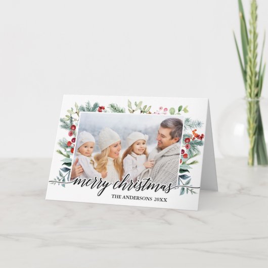 書道緑のクリスマス折りカード シーズンカード (正面)