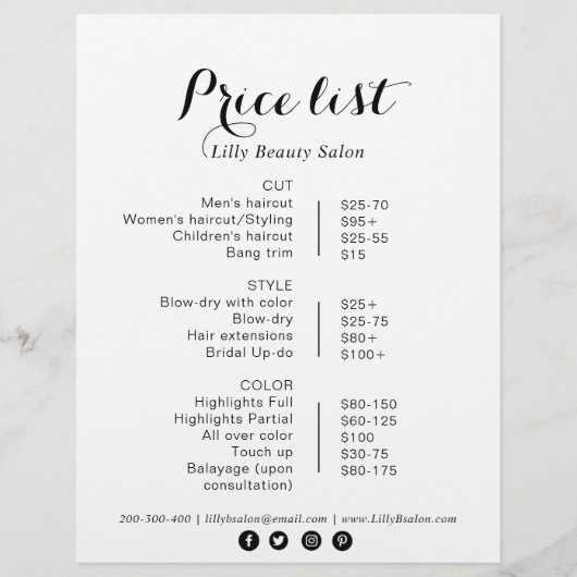 書道美しいサロン価格表 (正面)