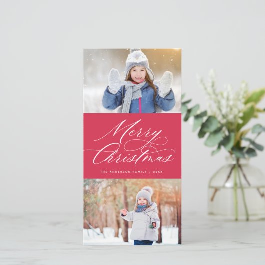 書道脚エレガント本メリークリスマス2枚写真 シーズンカード (スタンド正面)