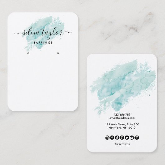 書道芸術イヤリング表示カードターコイズ 名刺 (正面/裏面)
