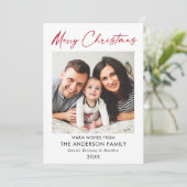 書道赤いインクのスクリプトメリークリスマスフォト シーズンカード (スタンド正面)