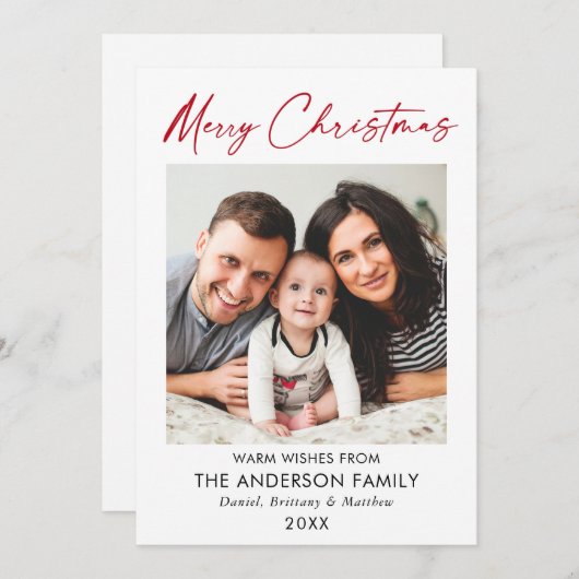 書道赤いインクのスクリプトメリークリスマスフォト シーズンカード (正面/裏面)