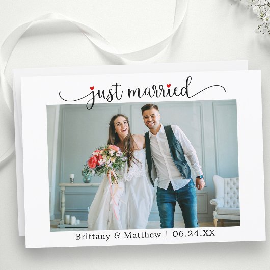 書道赤いハートたった今結婚しました結婚写真 案内状