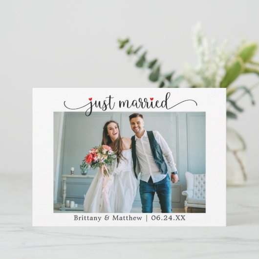 書道赤いハートたった今結婚しました結婚写真 案内状 (スタンド正面)