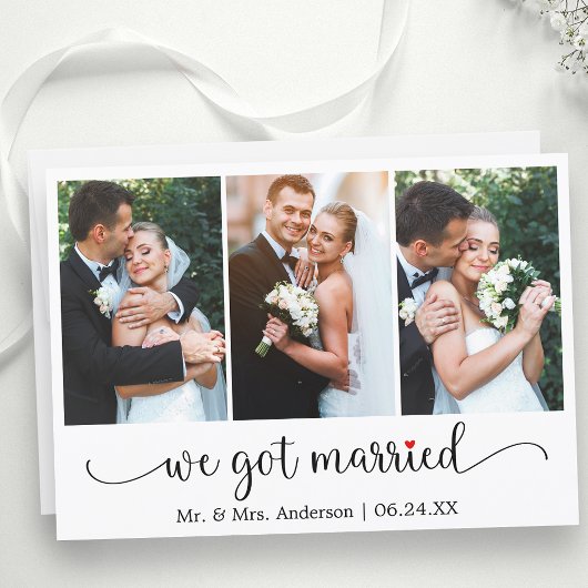 書道赤いハート3写真得We 結婚した 案内状