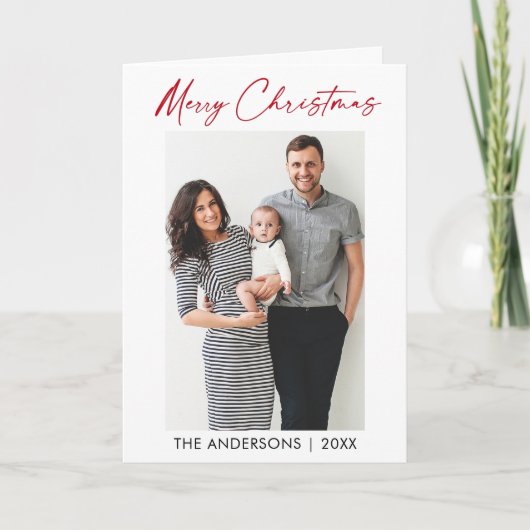 書道赤インクスクリプトフォトクリスマスフォールド シーズンカード (正面)