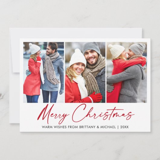 書道赤インクペンクリスマス3フォトカップル シーズンカード (正面)