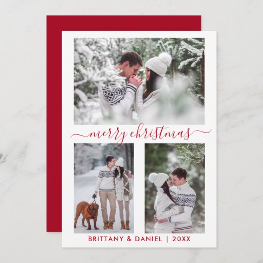 書道赤メリークリスマスカップル3写真 シーズンカード (正面/裏面)