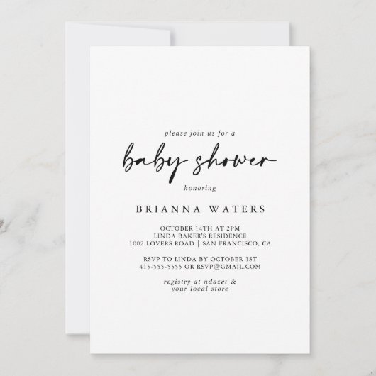 書道赤モダンちゃんエレガントシャワー 招待状 (正面)