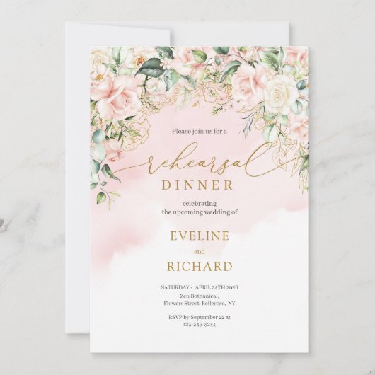 書道赤面バラユーカリ金ゴールドリハーサル 招待状 (正面)