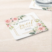 書道赤面ピンクのバラのセージ16歳の誕生日 スクエアペーパーコースター (アングル)