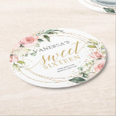 書道赤面ピンクのバラのセージ16歳の誕生日 ラウンドペーパーコースター (アングル)