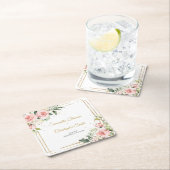 書道赤面ピンクのバラのユーカリ金ゴールドフレーム スクエアペーパーコースター (インサイチュ)