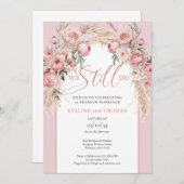 書道赤面ピーニーのパンパスアーチ我々はまだしている 招待状 (正面/裏面)