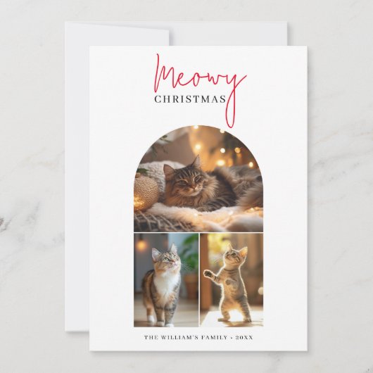 書道赤Meowyクリスマスアーチ写真 シーズンカード (正面)