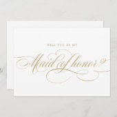 書道金ゴールドが私のメイド・オブ・オーナー(花嫁付き添い人) 招待状 (正面/裏面)
