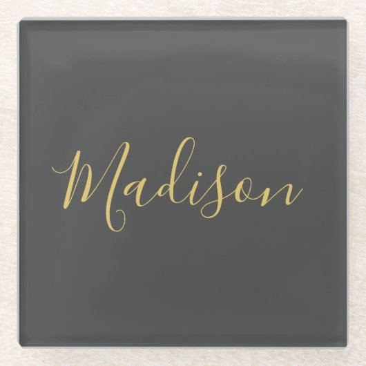 書道金ゴールドカラーグレーカスタム個人編集 ガラスコースター (正面)