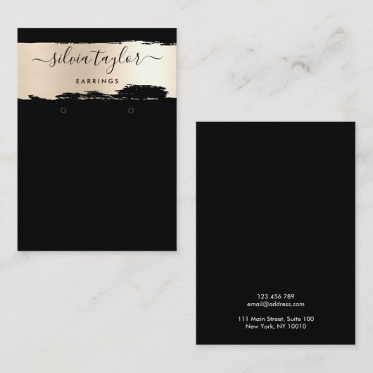 書道金ゴールドグリッターイヤリング表示カード 名刺 (正面/裏面)