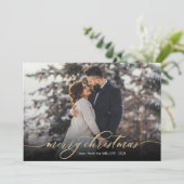 書道金ゴールドスクリプト葉フォトクリスマス シーズンカード (スタンド正面)