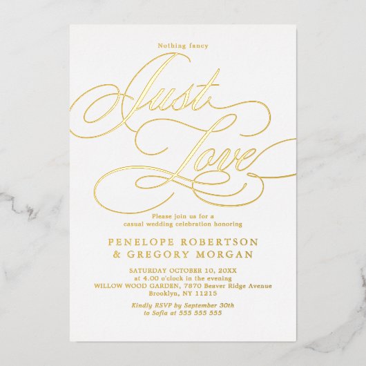 書道金ゴールドファンシーは愛し結婚て 箔招待状 (正面)