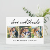 書道金ゴールドフレーム感謝してい愛の結婚3枚の写真 サンキューカード (スタンド正面)