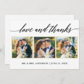 書道金ゴールドフレーム感謝してい愛の結婚3枚の写真 サンキューカード (正面/裏面)
