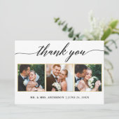 書道金ゴールド結婚フレームの3枚の写真 サンキューカード (スタンド正面)