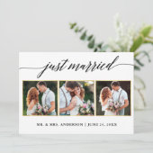 書道金ゴールド3フォトたった今結婚しましたカード サンキューカード (スタンド正面)