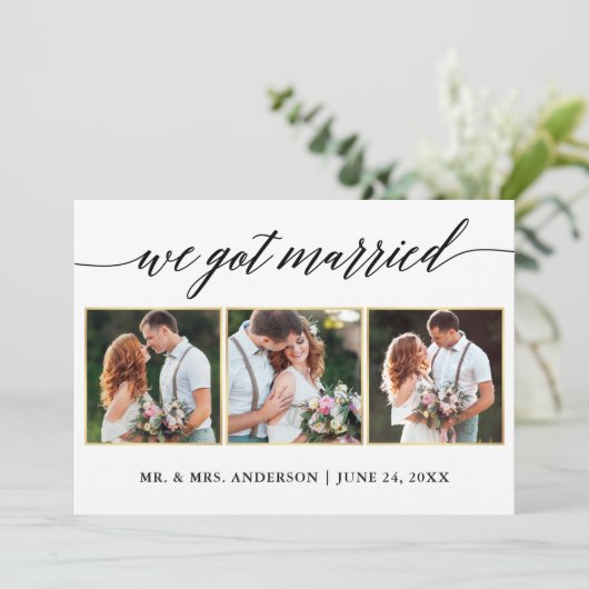 書道金ゴールド3結婚写真の発表 サンキューカード (スタンド正面)