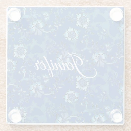 書道青エレガントフローラ名前をカスタムする ガラスコースター (裏面)