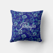 書道青エレガントフローラ名前をカスタムする クッション (裏面)