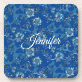 書道青エレガントフローラ名前をカスタムする コースター (正面)