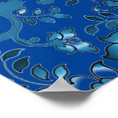 書道青エレガントフローラ名前をカスタムする ポスター (角)