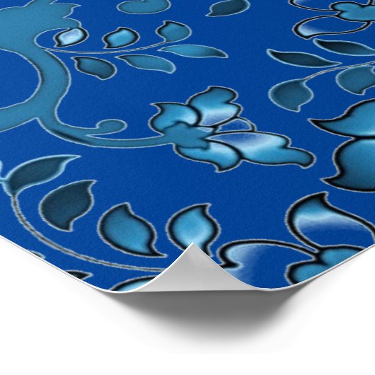 書道青エレガントフローラ名前をカスタムする ポスター (角)