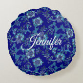 書道青エレガントフローラ名前をカスタムする ラウンドクッション (裏面)