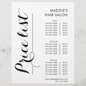 書道髪サロン価格表 (正面)