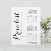 書道髪サロン価格表 (スタンド正面)