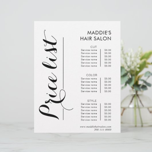 書道髪サロン価格表 (スタンド正面)