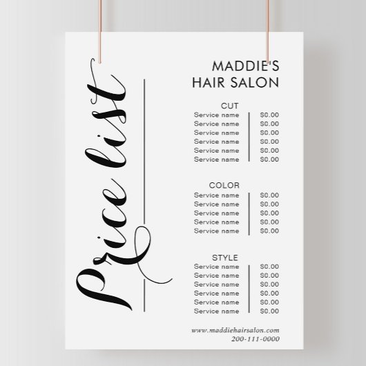 書道髪サロン価格表