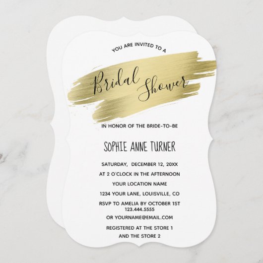 書道魅力的金ゴールド線ブライダルシャワー 招待状 (正面/裏面)