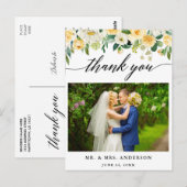 書道黄色花束結婚式写真感謝 ポストカード (正面/裏面)