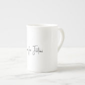 書道黒エレガント白プレーンシンプル ボーンチャイナマグカップ (正面右)