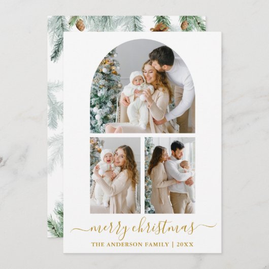 書道3フォトアーチ水彩松金ゴールド シーズンカード (正面/裏面)