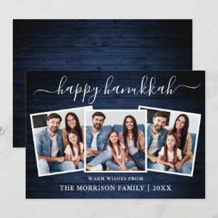 書道3フォトブルーウッドハッピーハヌカー シーズンカード